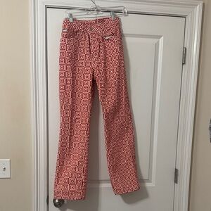 Ragged Geometric Orange Straight Leg Jeans